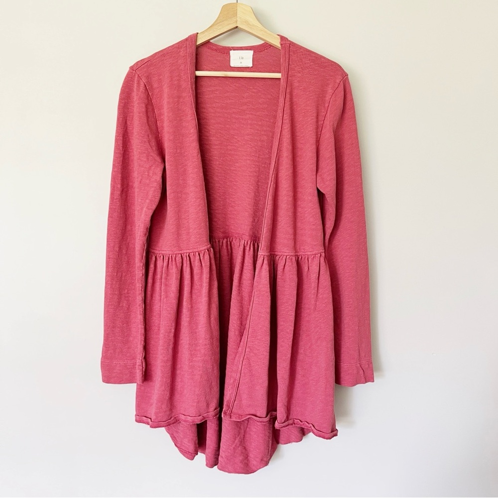 Anthropologie T.la Sweater Size Medium Beira Cardigan Peplum Berry Pink Red Knit